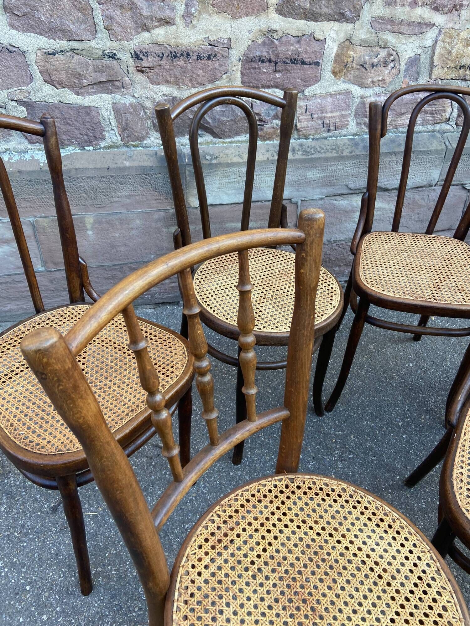 Set of 6 mismatched Viennese bistro restaurant chairs from the 1920s