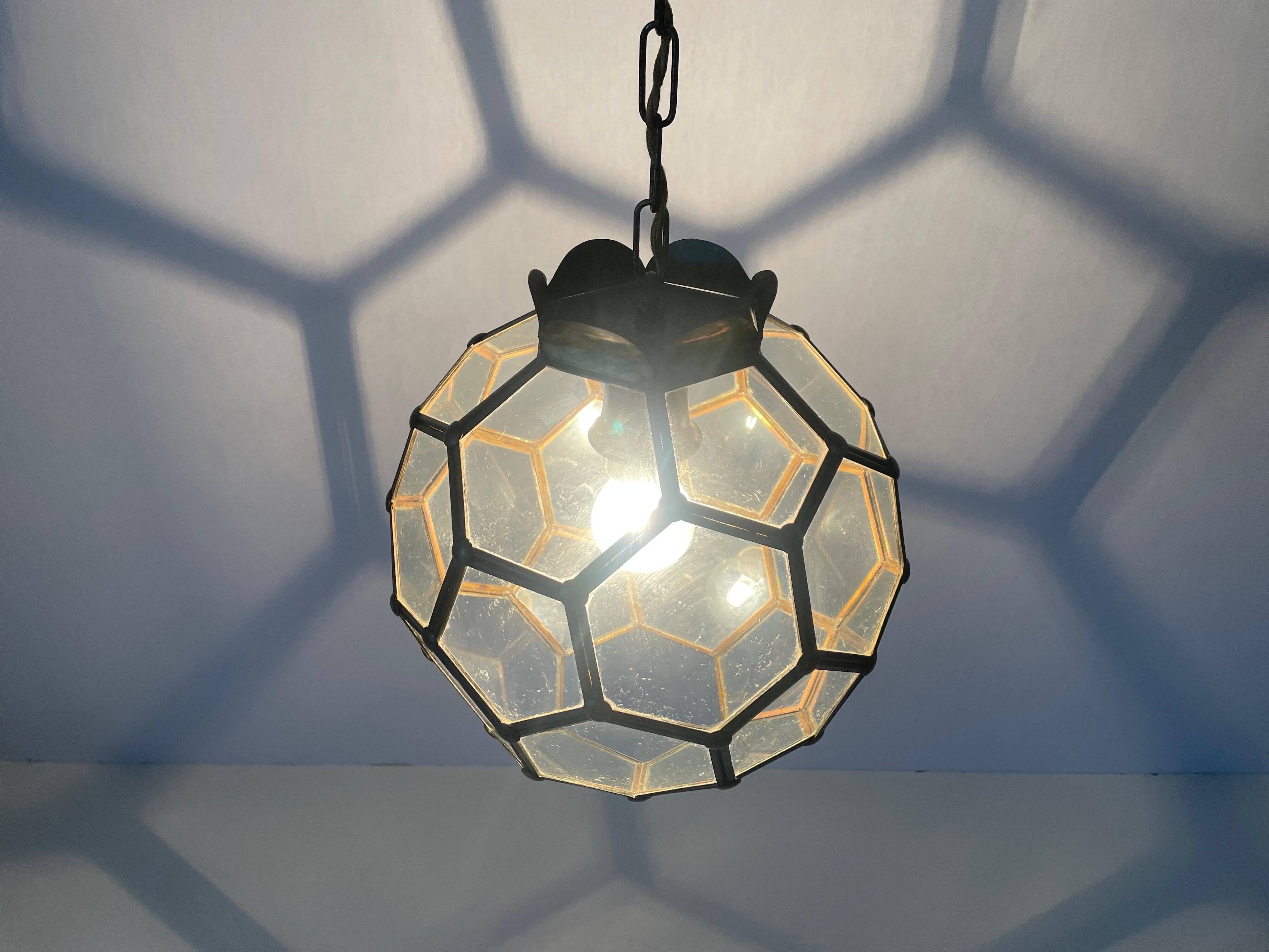 Italian Art Deco glass ceiling light in the shape of a honeycomb, 1950s, Italy.