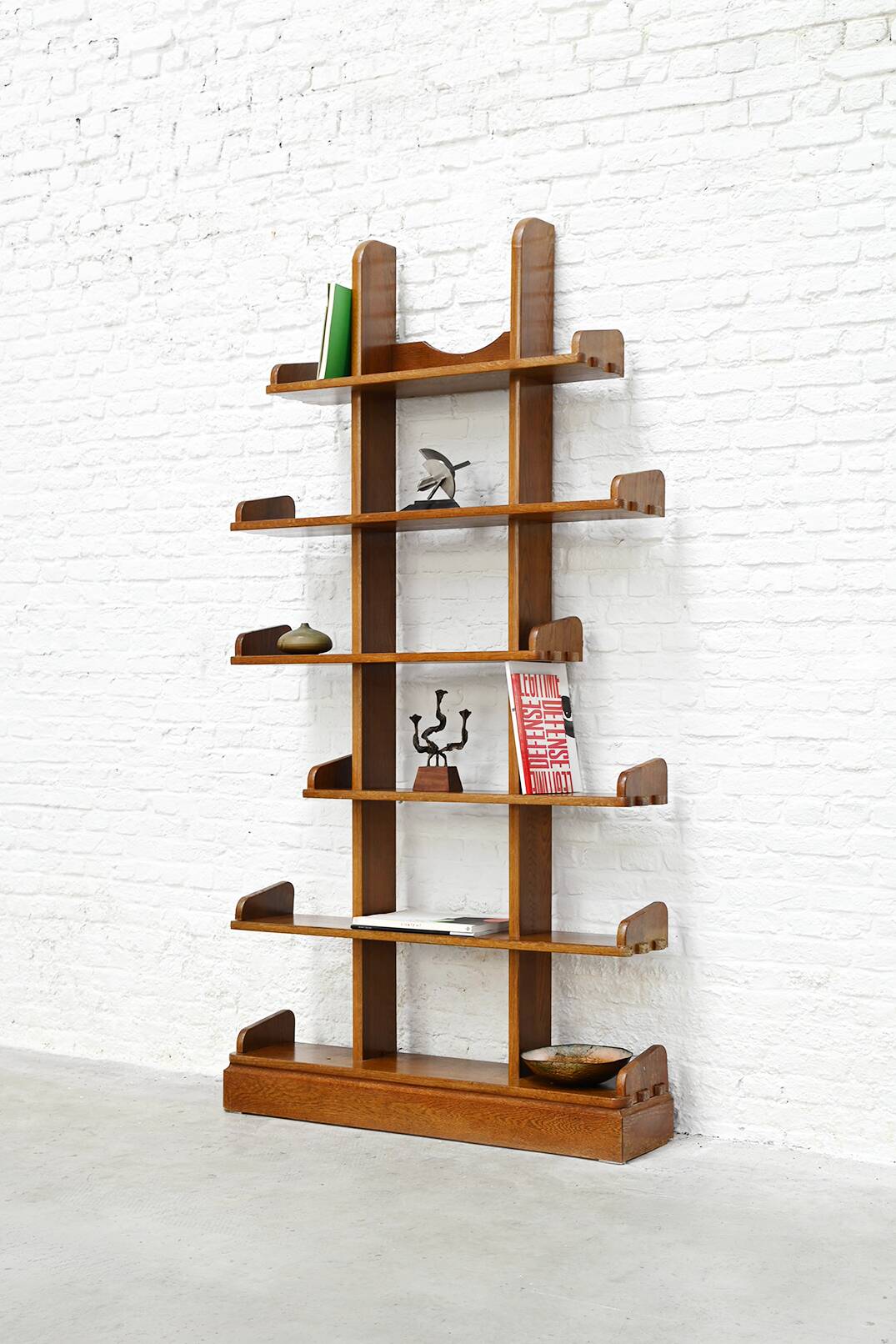 Brutalist Oak Asymmetrical Shelving Unit or Bookcase, 1970s