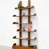 Brutalist Oak Asymmetrical Shelving Unit or Bookcase, 1970s