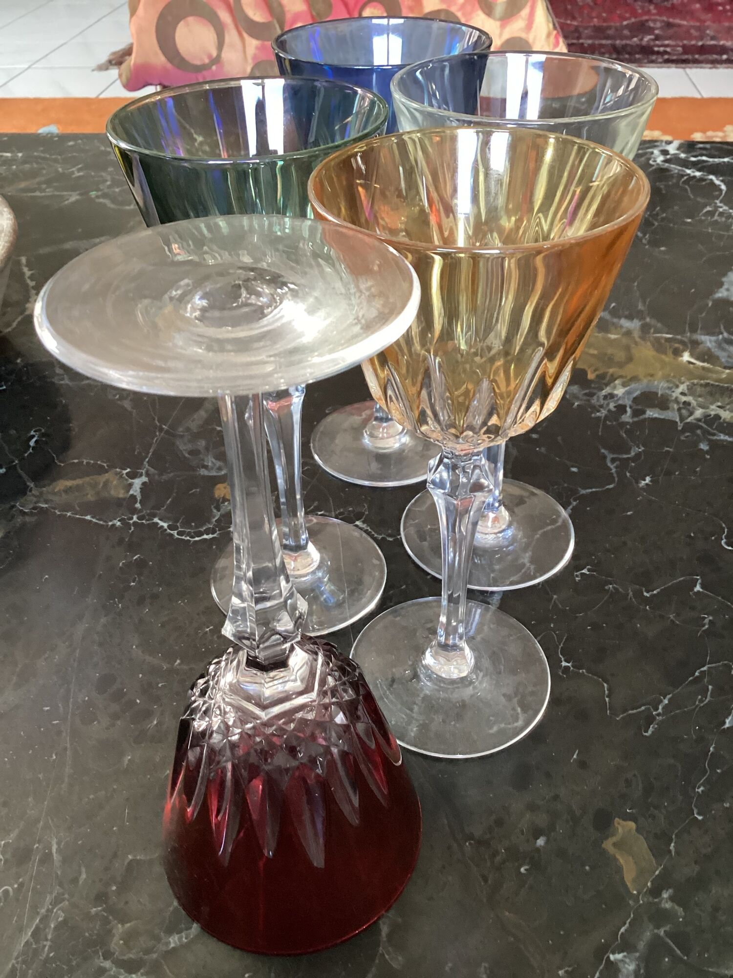 Suite of five crystal standing glasses color