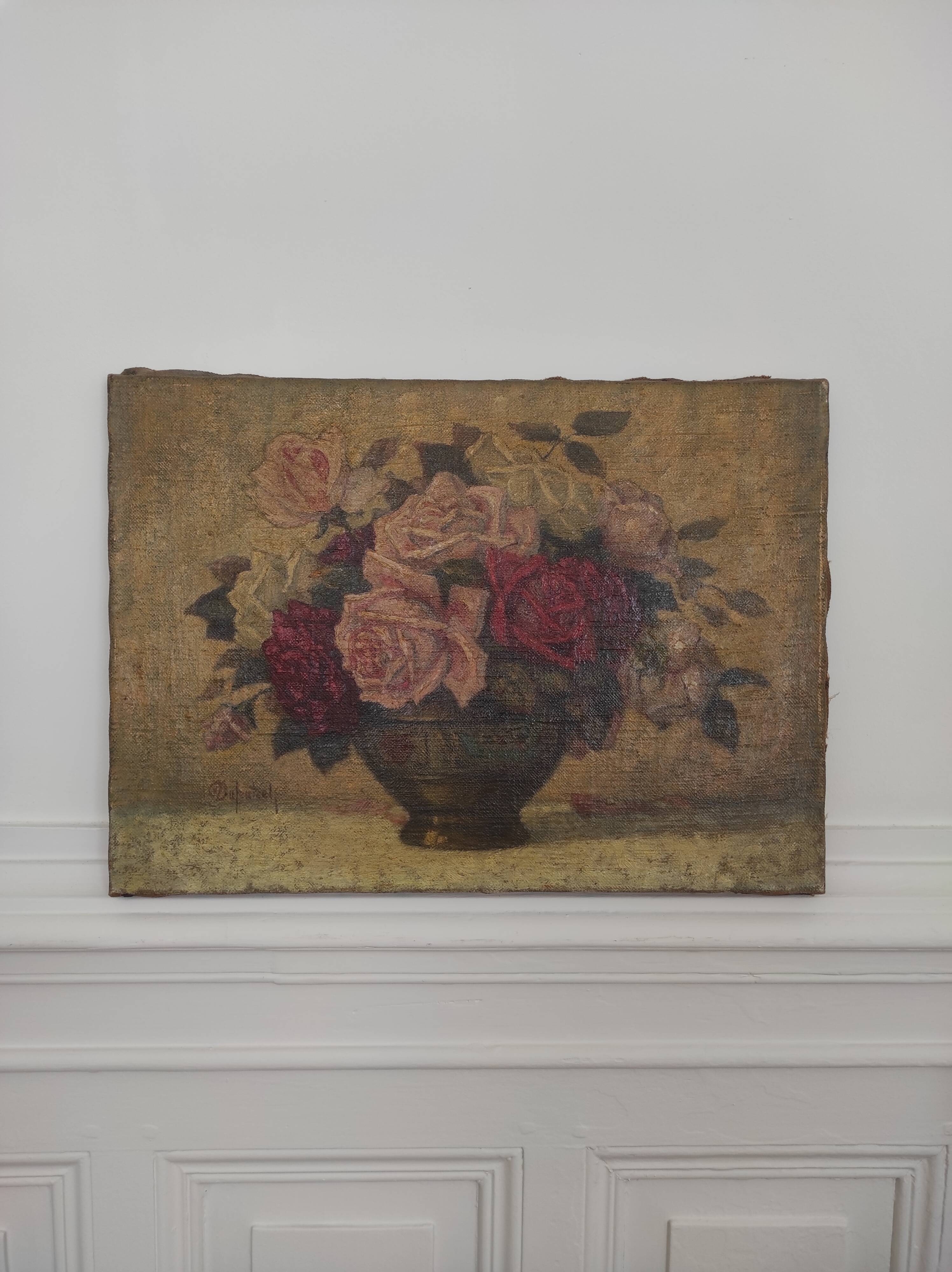 Painting on linen bouquet of flowers