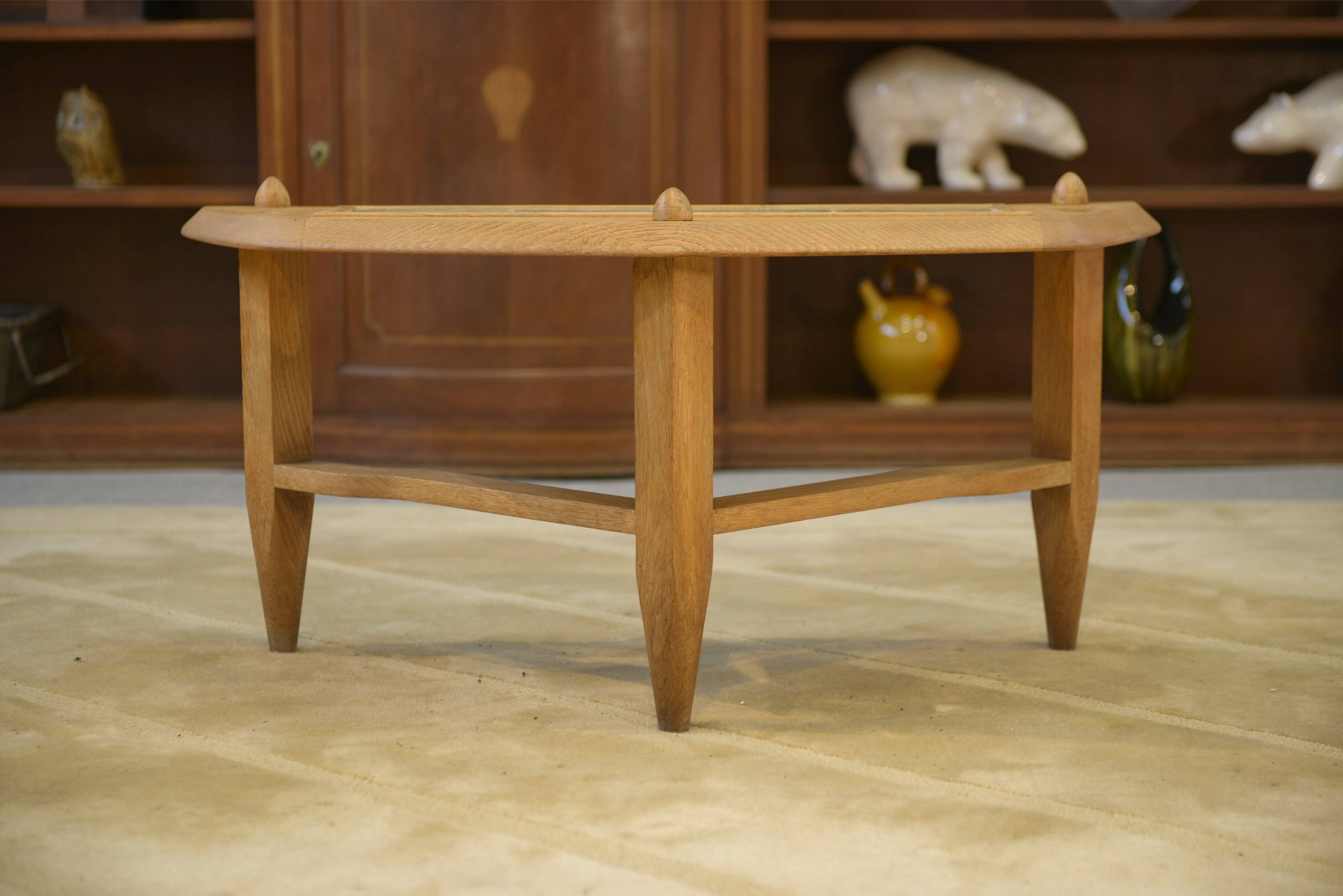 Oak and ceramic coffee table by Guillerme and Chambron for Votre Maison 1950s