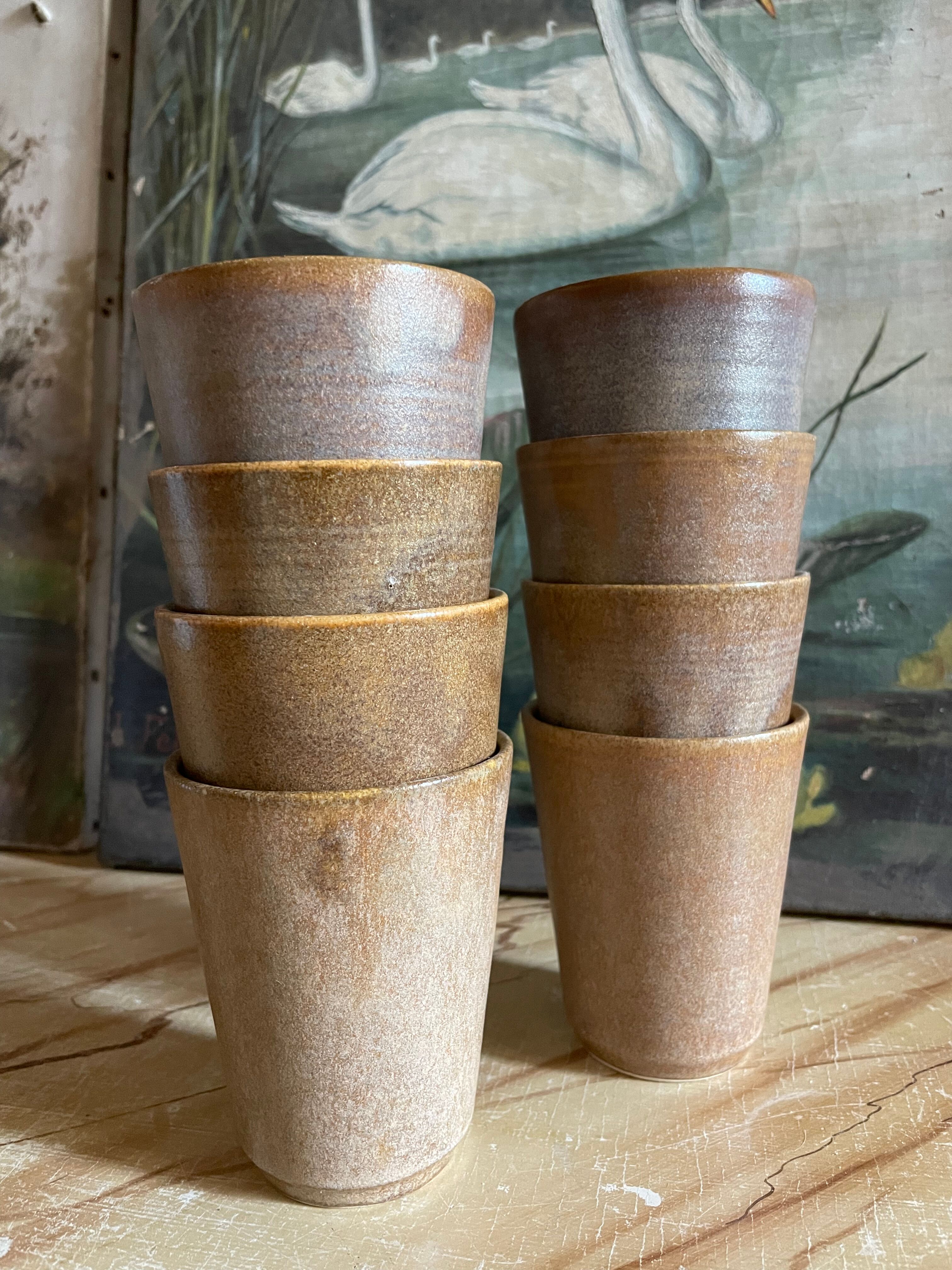 8 vintage stoneware glasses