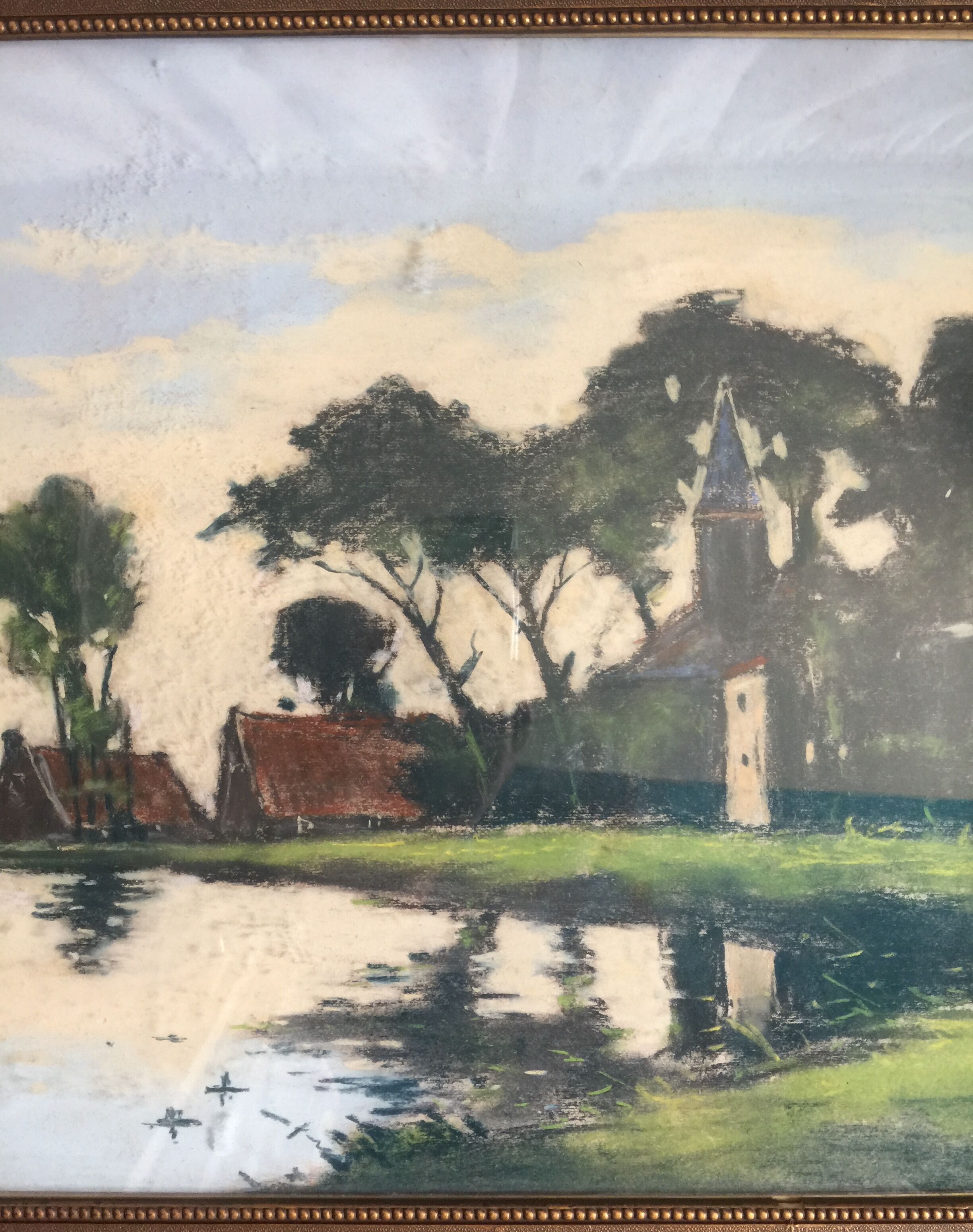"calm water in holland": large pastel signed "ger van vliet"