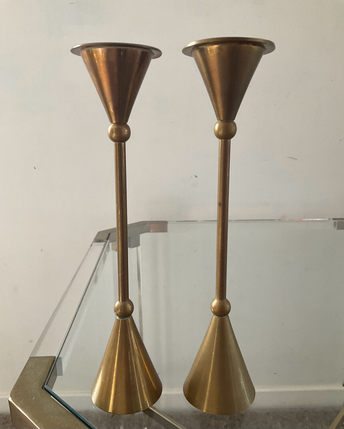 Pair of vintage brass candle holders