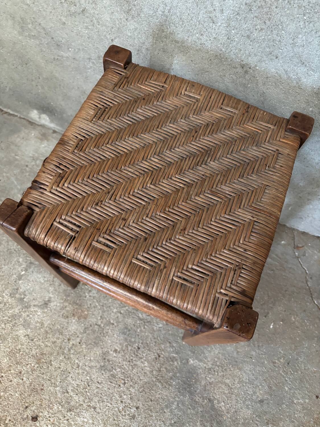 Antique Perriand style rattan cane stool