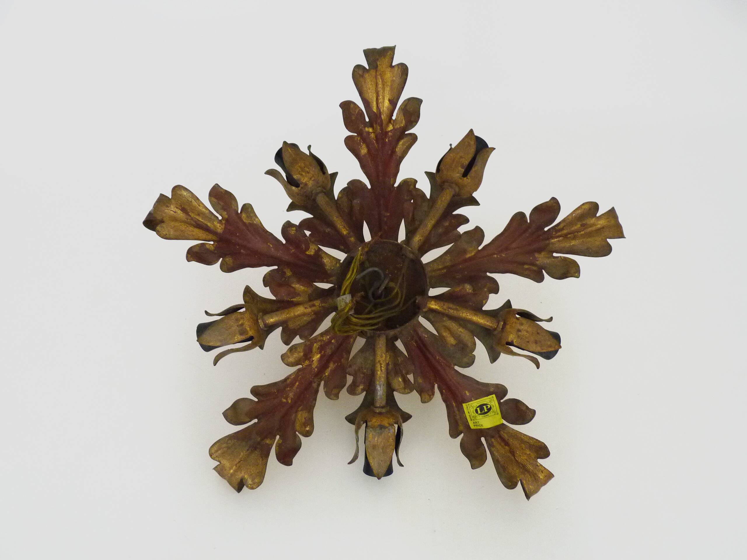 6-light golden leaf foliage ceiling light by Li Puma Firenze, Italy, 1960s
