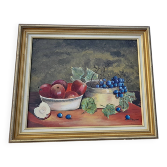 Huile sur toile encadrée représentant nature morte signée F. Grelet  56 X 47 cm