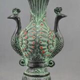 Vintage Hand-Carved Double Peacock Vase, Auspicious Green Jade Vase, Home decor