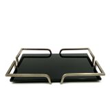Hollywood regency black glass tray, France 1970s