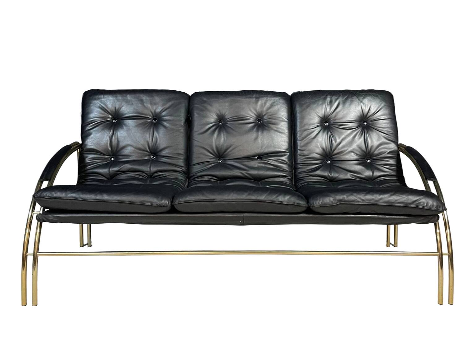 Canapé vintage en cuir et métal, années 1990