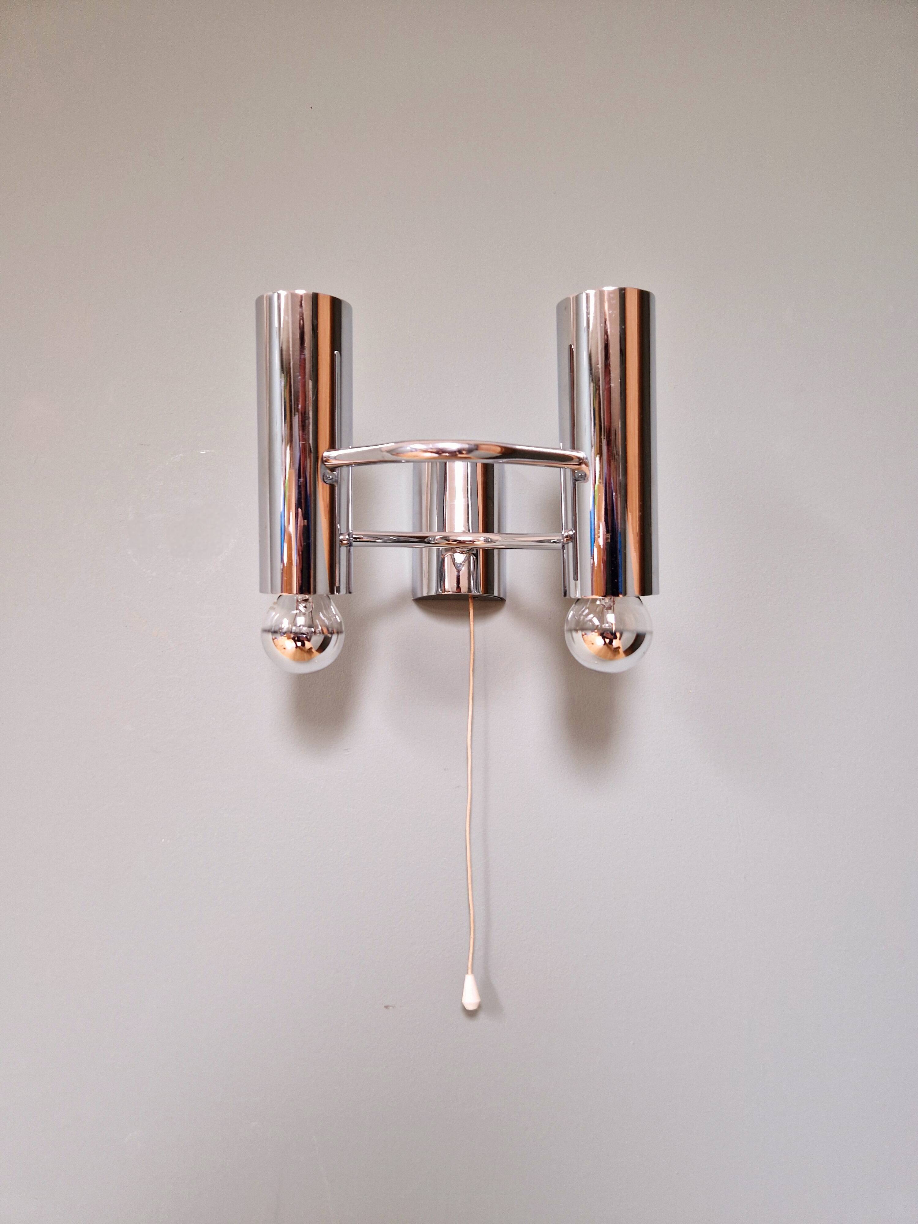 Double wall light in chromed metal, G. SCOLARI, 70s