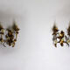 Pair of gold wall sconces with porcelain flowers