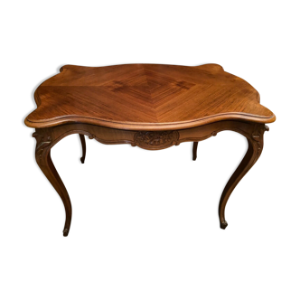 Flat desk middle table violined walnut carved nineteenth style Louis XV
