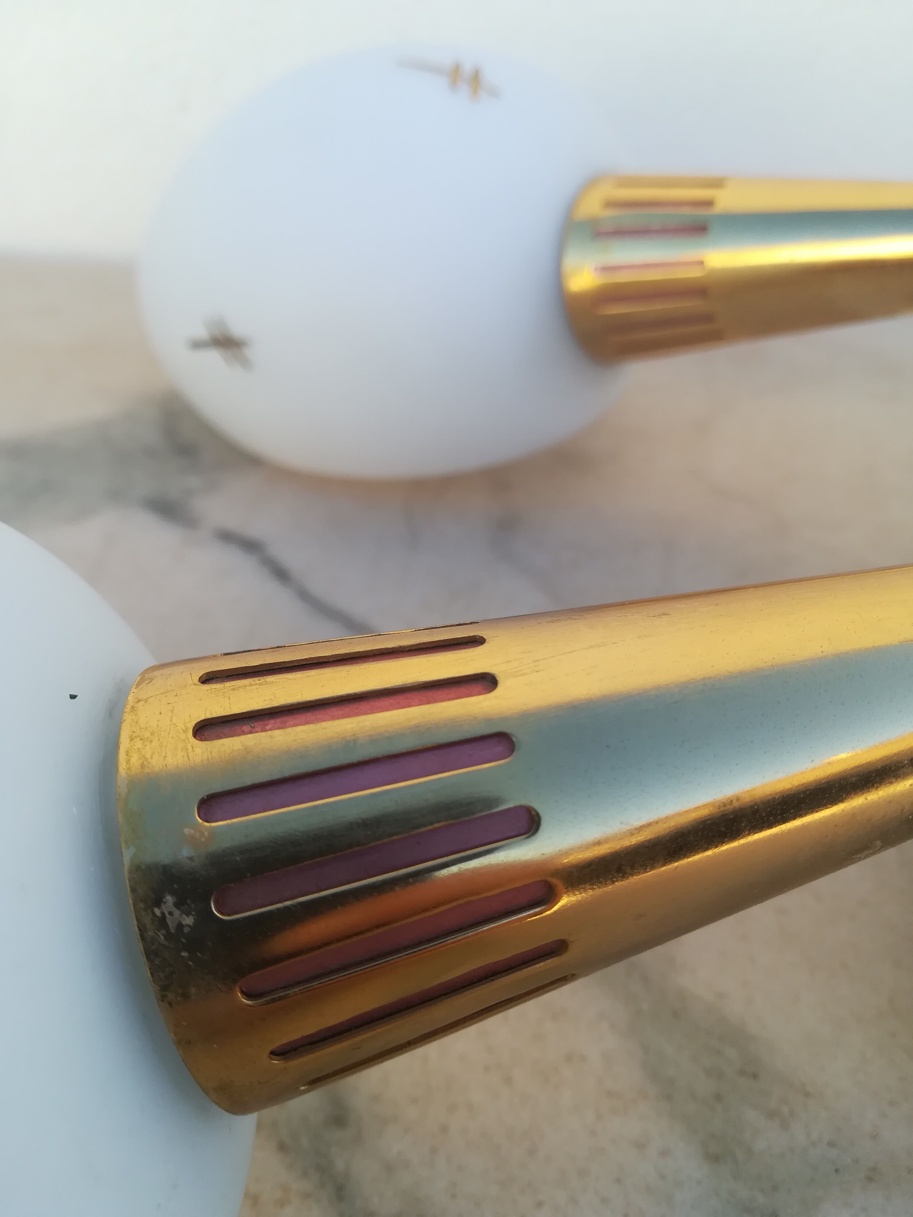Double sconce brass and opalines by Lunel