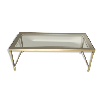 Table basse métal doré verre fumé miroir années 60