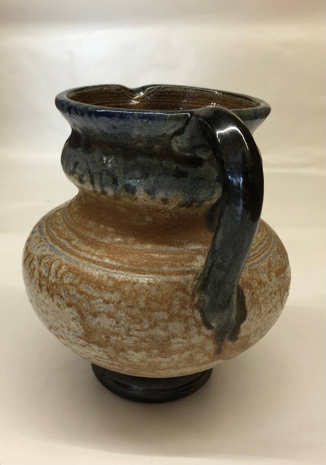 Belgian flamed salt-glazed stoneware pitcher by Pitot