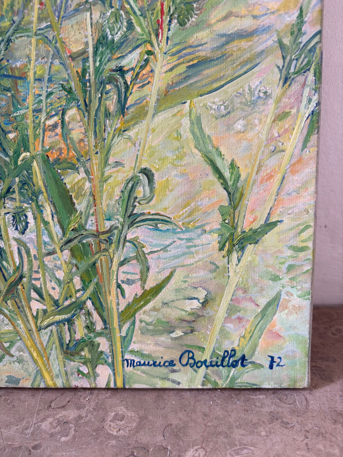 The foot of white poppies, signed Maurice Bouillot 1972