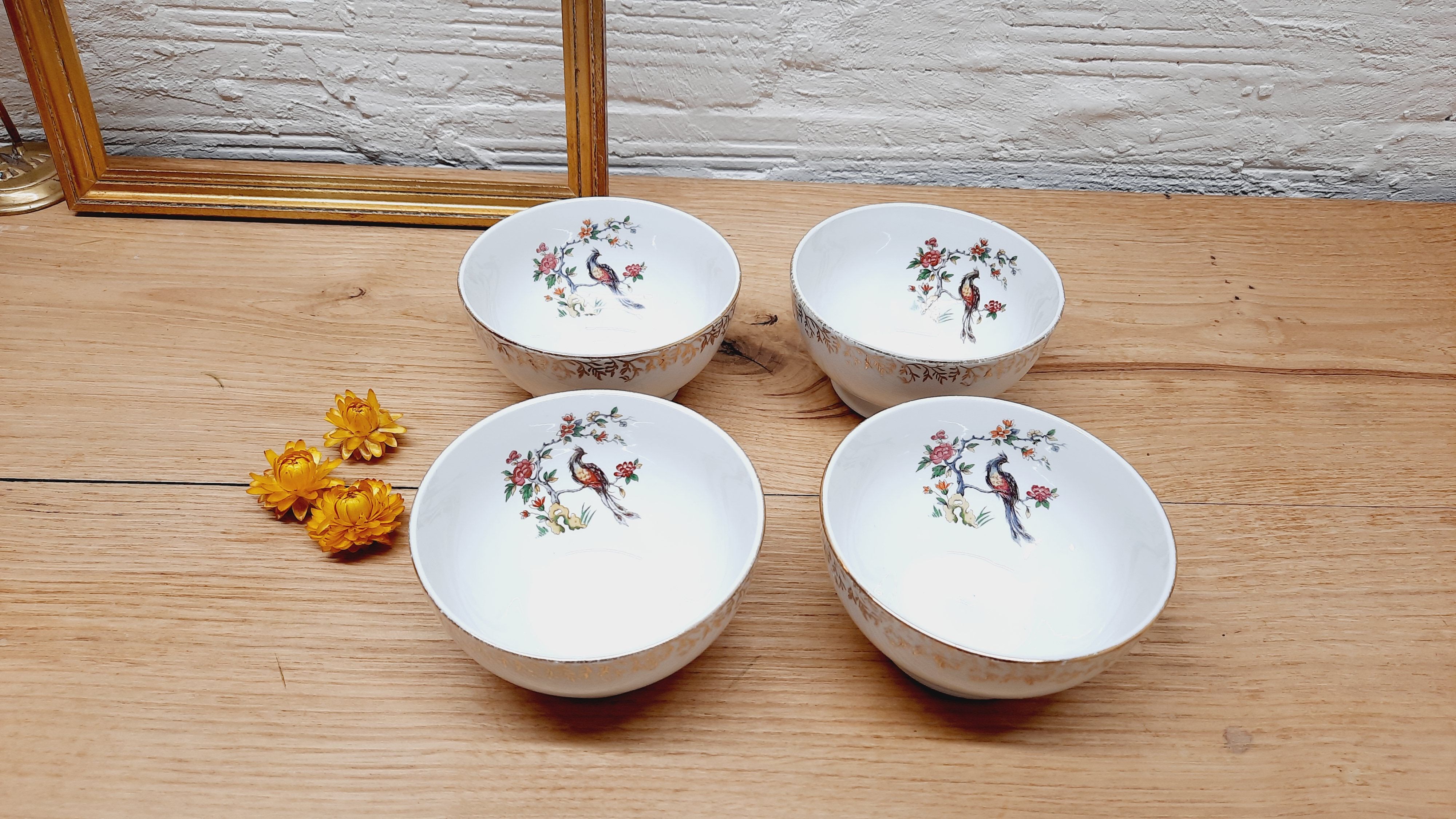 Set 4 bols porcelaine oiseaux de paradis