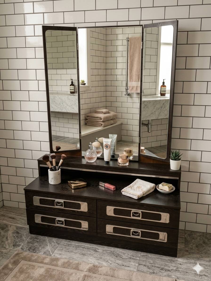Vintage 80s hairdresser triptych mirror