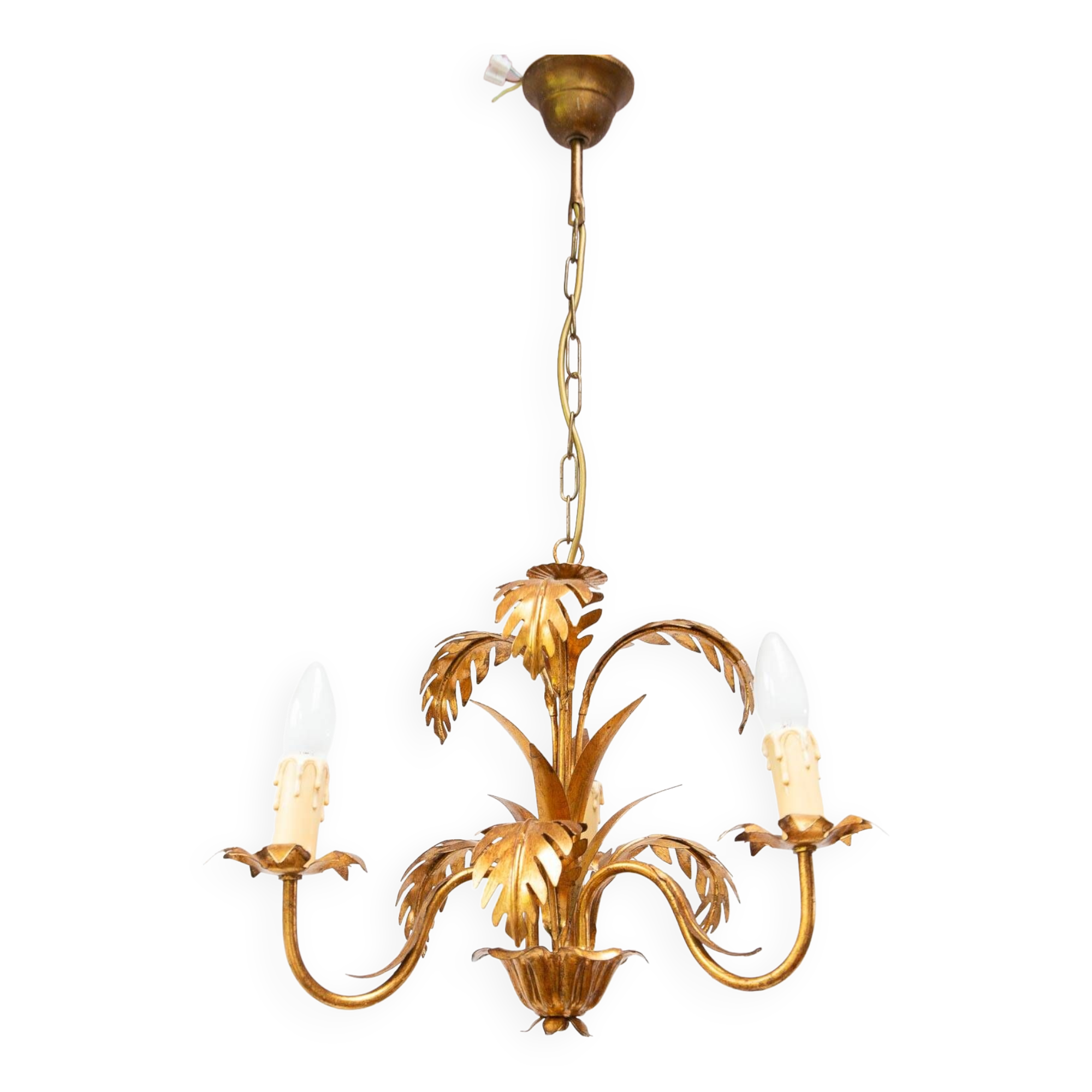 Lustre italien en metal doré feuilles palmier
