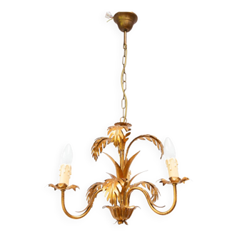 Italian chandelier in gold metal palm leaves