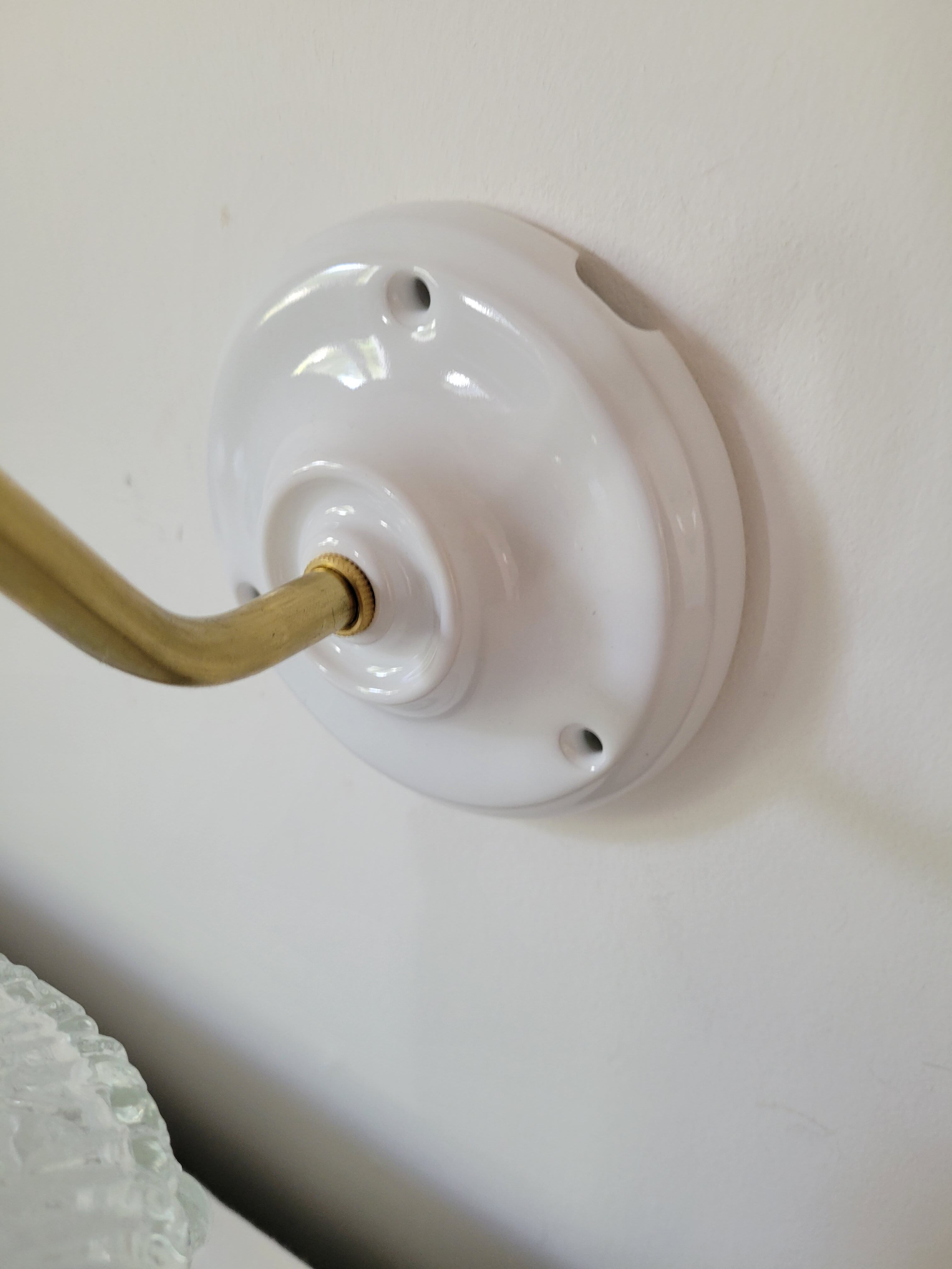 Porcelain, brass and glass wall lamp
