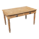 Farmhouse table, solid oak wood, raw finish, shell handles, for 6 people.