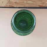 Ancien Vase Verre Moulé Vert Décor Pointes Vintage