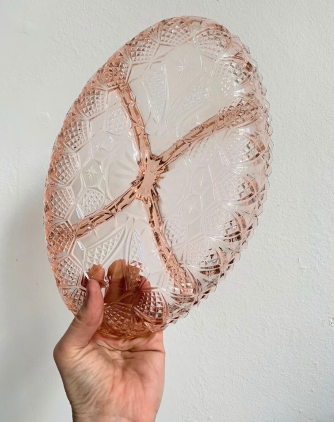 Vintage aperitif dish in chiseled pink glass