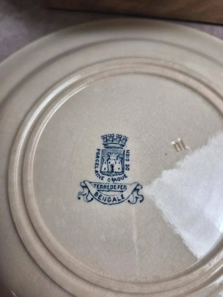Set of 6 antique flat plates Gien – Terre de Fer – Bengal model
