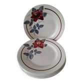 6 Digoin Sarreguemines Sobral plates in raspberry and grey-blue.