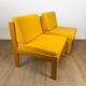 Pair of vintage Scandinavian armchairs in pine and fabric.