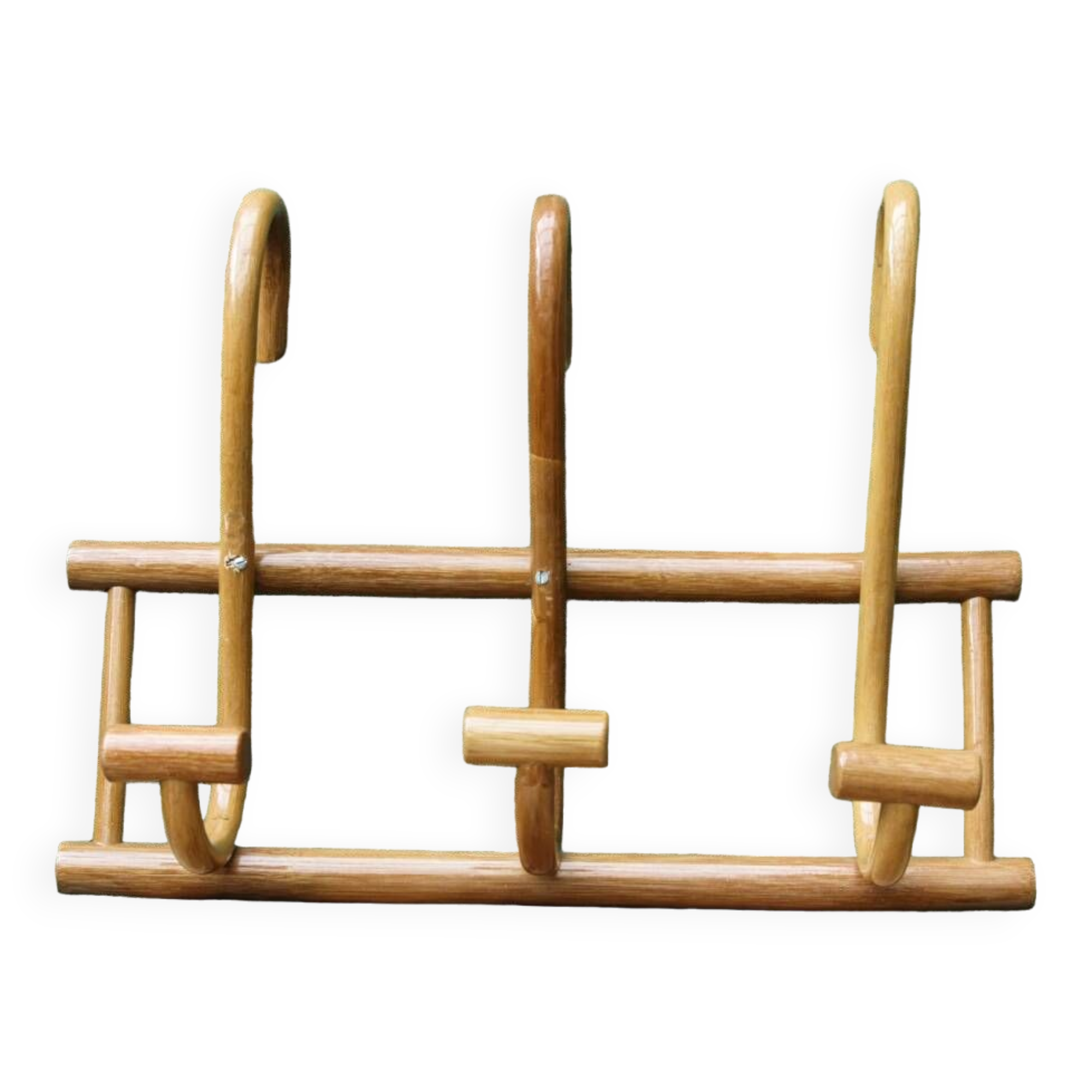 Wall-mounted coat rack in curved wood, 3 hooks