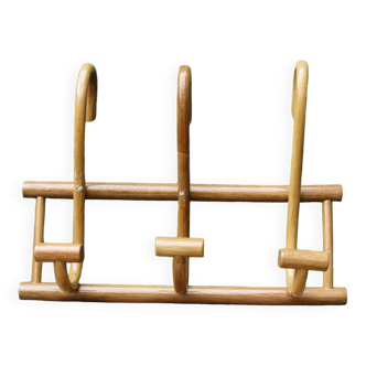 Wall-mounted coat rack in curved wood, 3 hooks