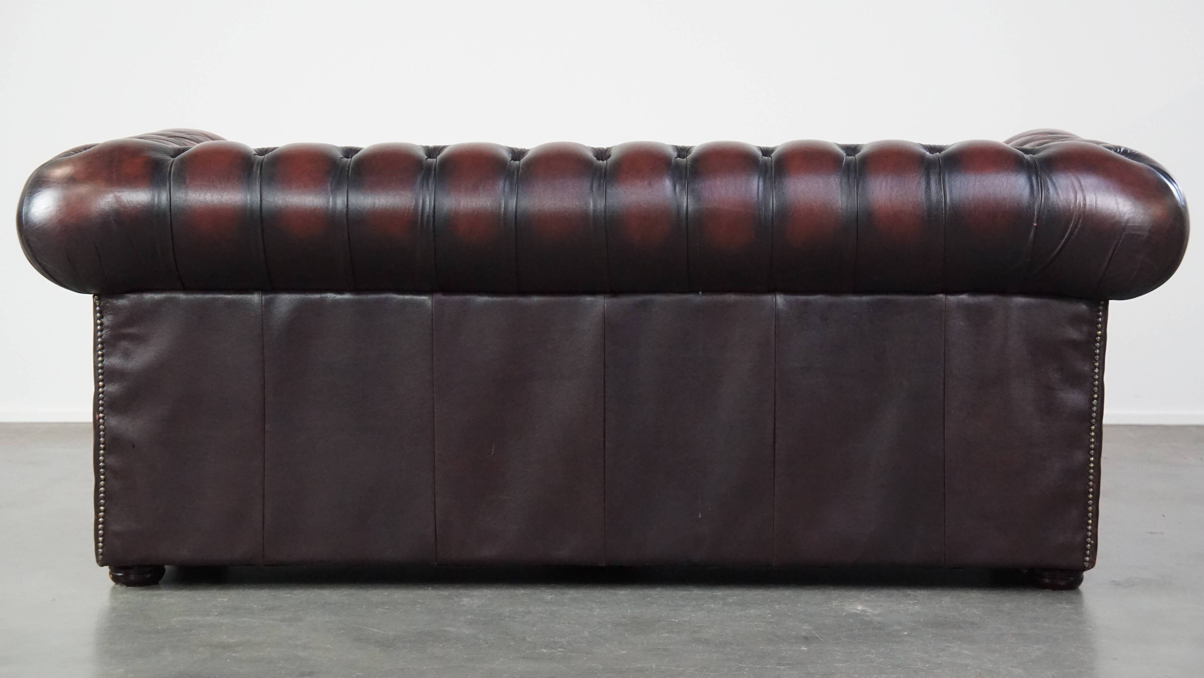 Chesterfield 2.5 seater sofa in dark red cowhide leather