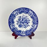 Set of 6 blue earthenware soup plates, floral and bird decoration, early