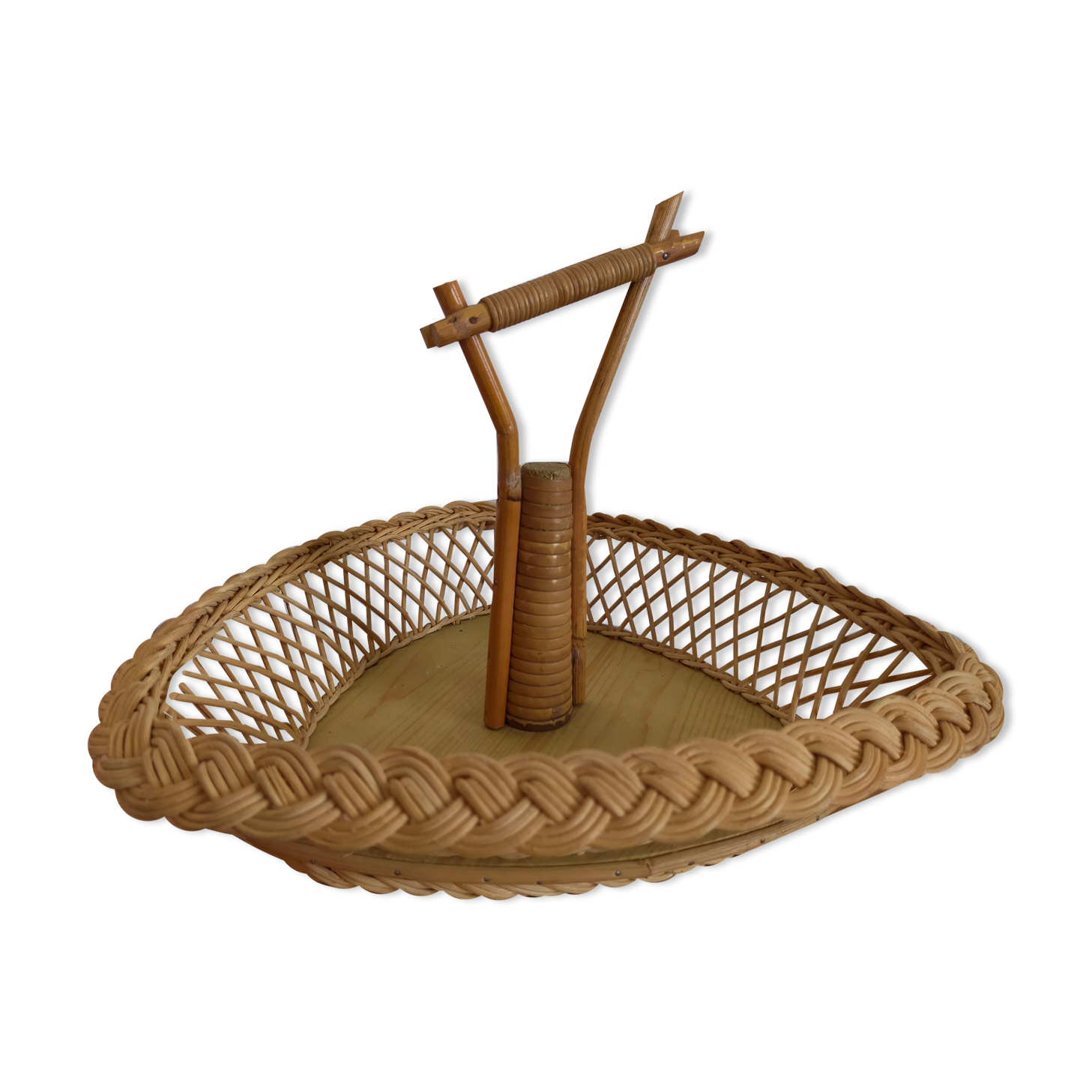 Fruit basket or tray in vintage wicker rattan