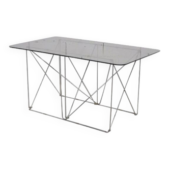 Table haute pliable en acier chromée et verre - 1970