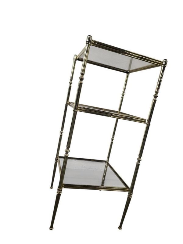 Étagère vintage 'dorée' / étagère sur pied avec verre fumé