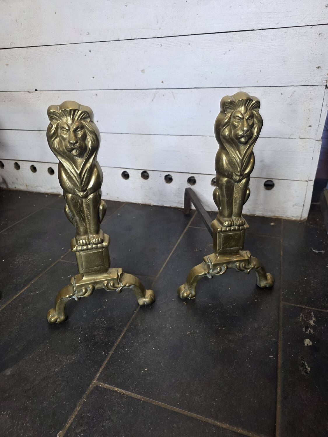Pair of Empire neoclassical bronze andirons