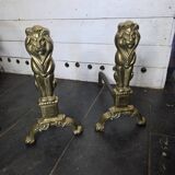 Pair of Empire neoclassical bronze andirons