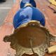 Lampe balustre porcelaine bleu et bronze