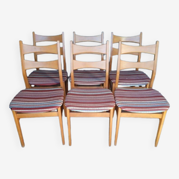 6 Scandinavian wooden chairs ep 1960 + stamp