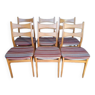 6 Scandinavian wooden chairs ep 1960 + stamp