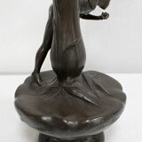 Pewter vase, "Young woman picking a water lily", signed P. Jean, Art Nouveau early twentieth century