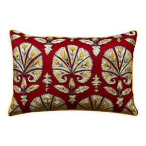 Coussin double soie ikat brodé