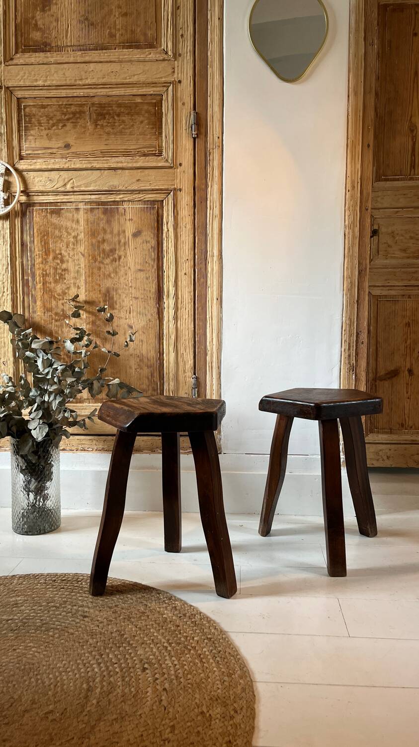 Pair of vintage stools by Olavi Hänninen – Solid oak – 1950s