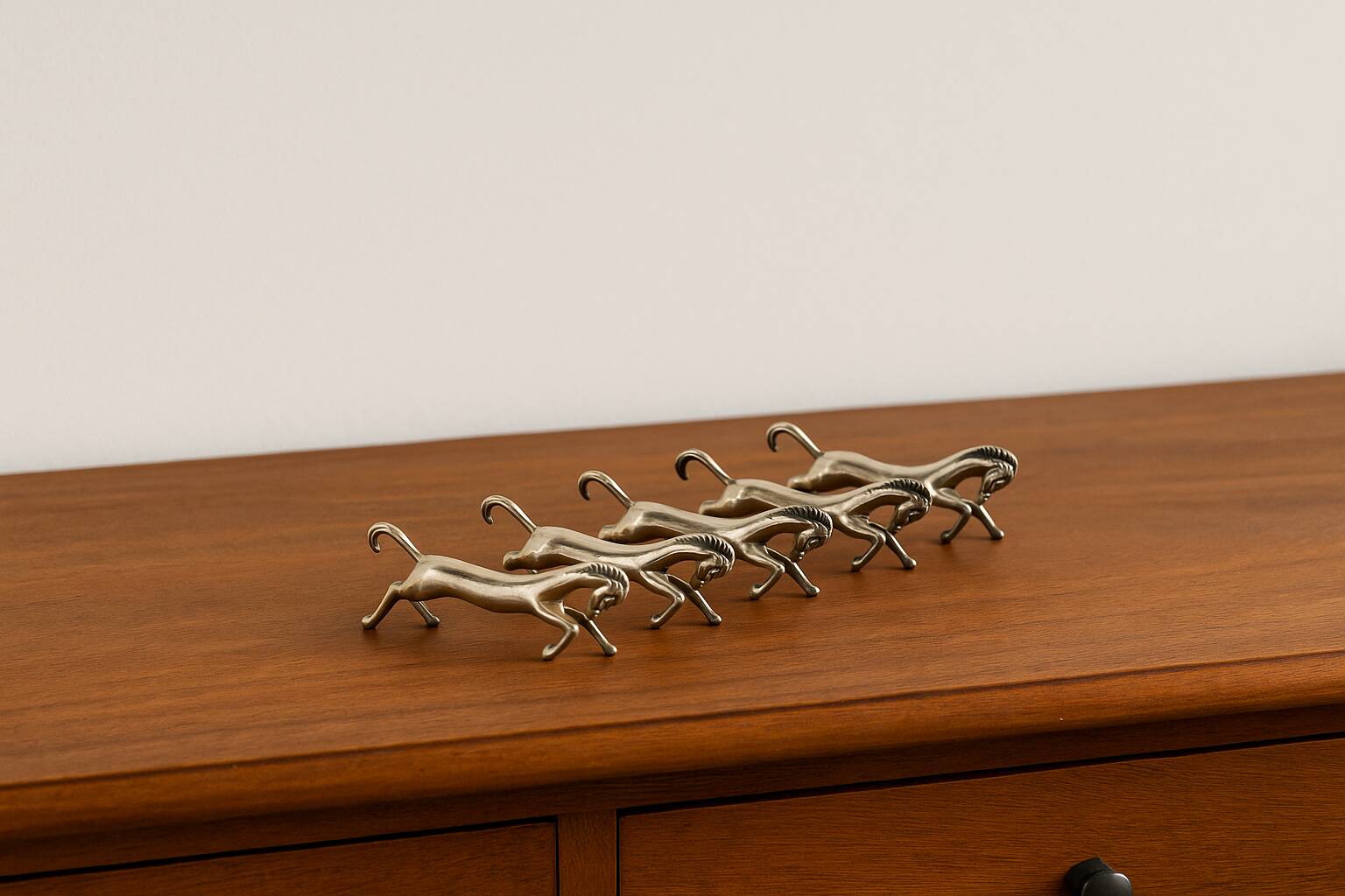 Set of 5 vintage silver metal horse knife rests